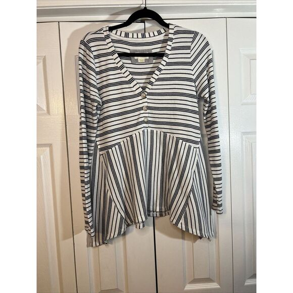 Maeve Tops - Anthropologie Maeve M Eliza Thermal Top Waffle Knit Tunic Navy Blue White Stripe